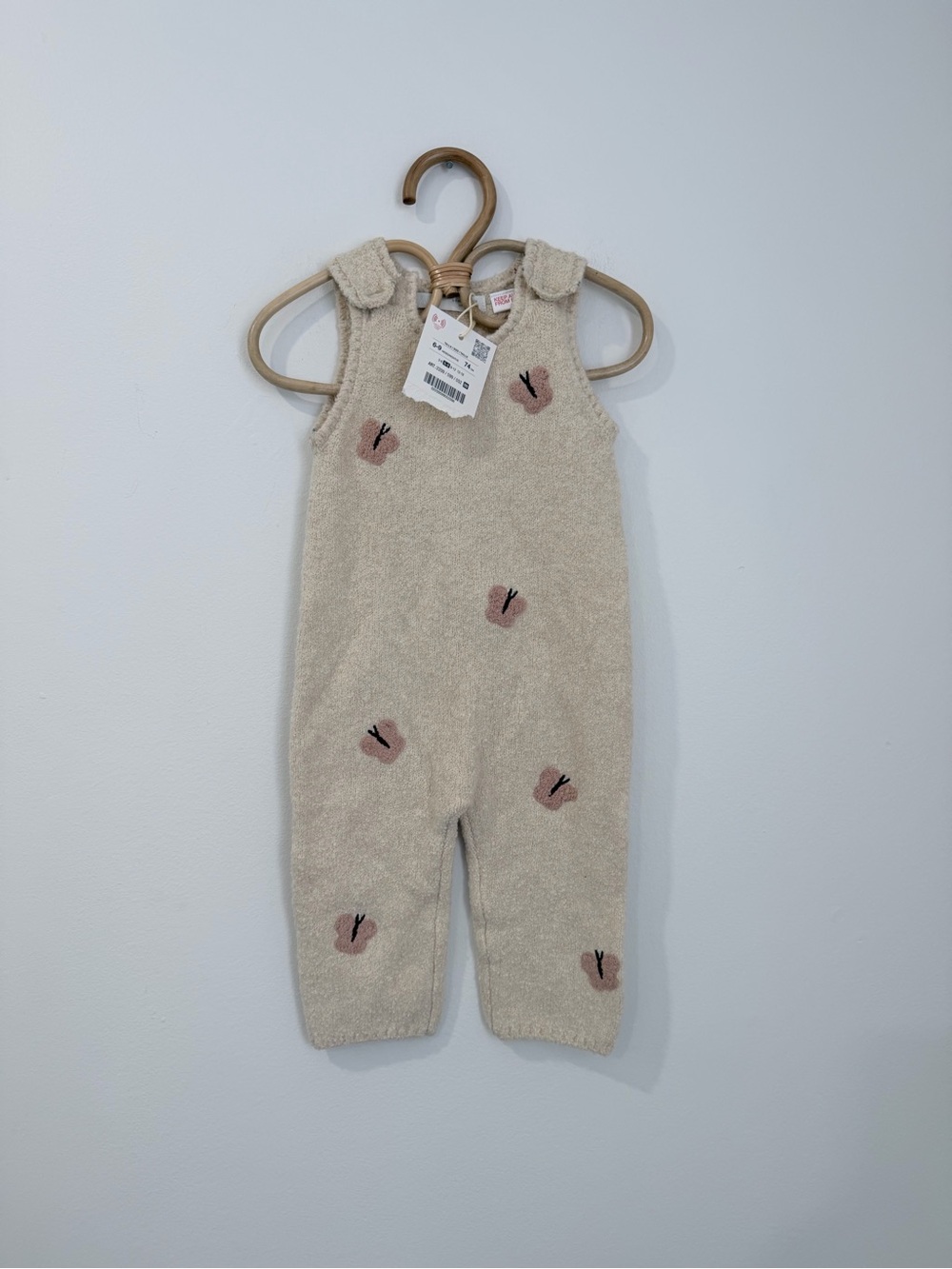 Zara Cream Knit One-Piece with Pink Flower Embroidery